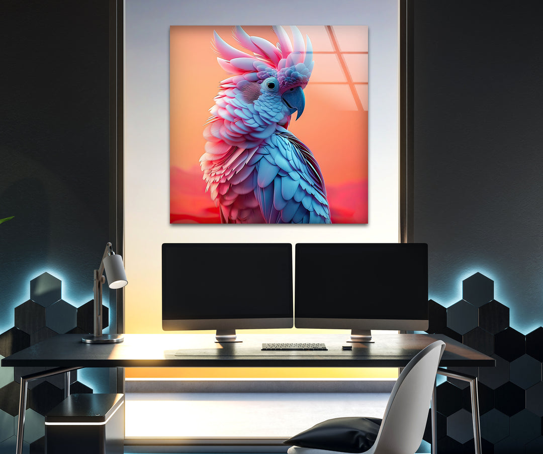 Beautiful Blue and Pink Bird Glass Wall Art photo print on glass, prints on glass wall art
