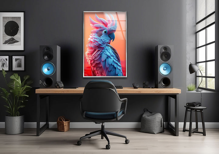 Beautiful Blue and Pink Bird Glass Wall Art large glass photo prints, glass wall photos
