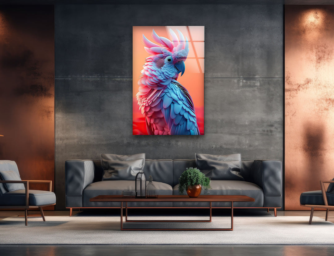 Beautiful Blue and Pink Bird Glass Wall Art picture on glass wall art, photos printed on glass
