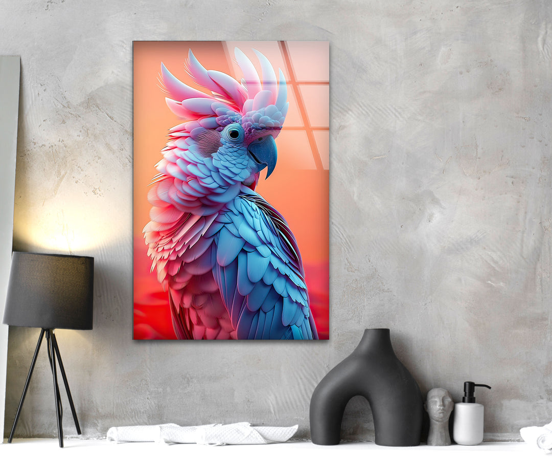 Beautiful Blue and Pink Bird Glass Wall Art print on glass, glass printed photos
