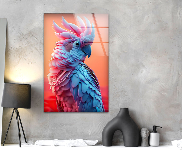 Beautiful Blue and Pink Bird Glass Wall Art print on glass, glass printed photos
