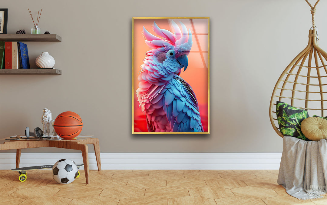 Beautiful Blue and Pink Bird Glass Wall Art print picture on glass, Tempered Glass Wall Art
