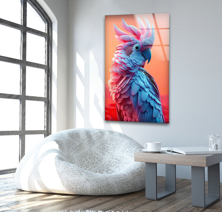 Beautiful Blue and Pink Bird Glass Wall Art glass wall decor, glass wall art decor
