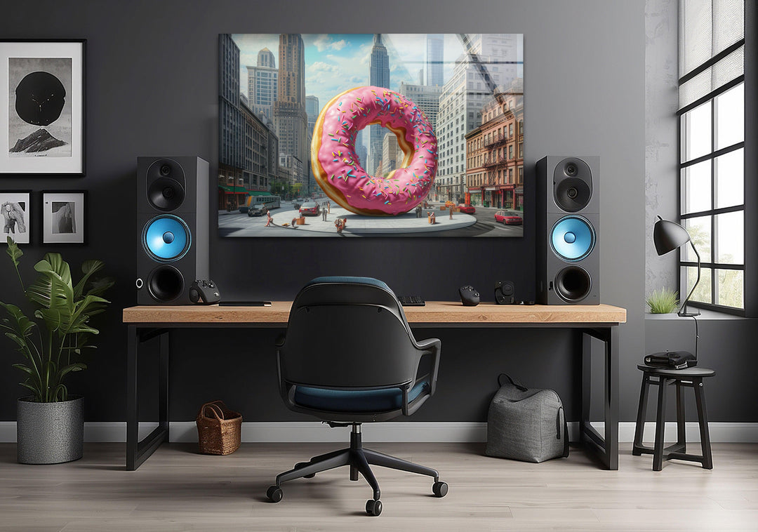 Big Donut Cool Art Glass Wall Art