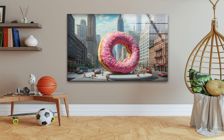 Big Donut Cool Art Glass Wall Art