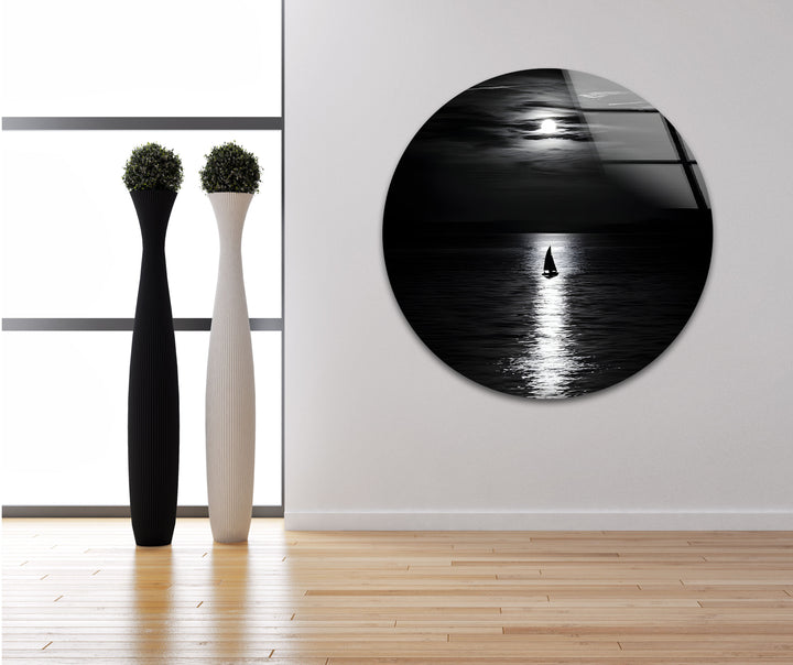 Striking black and white wall art featuring a moonlit landscape, perfect for enhancing your space with timeless beauty.