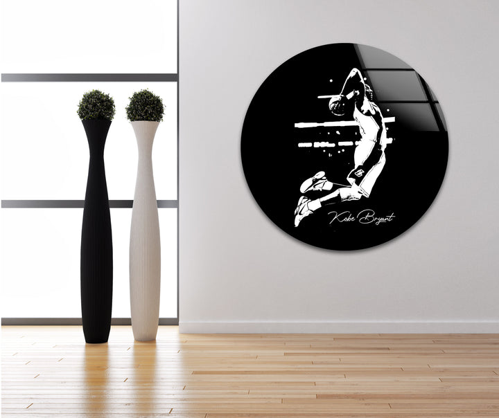 Striking black and white wall art featuring Kobe Bryant in silhouette, perfect for sports enthusiasts and art lovers.