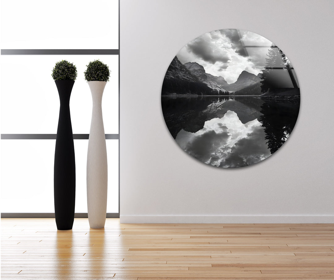 Modern black and white paintings of a lake landscape perfect for adding timeless elegance to your decor
