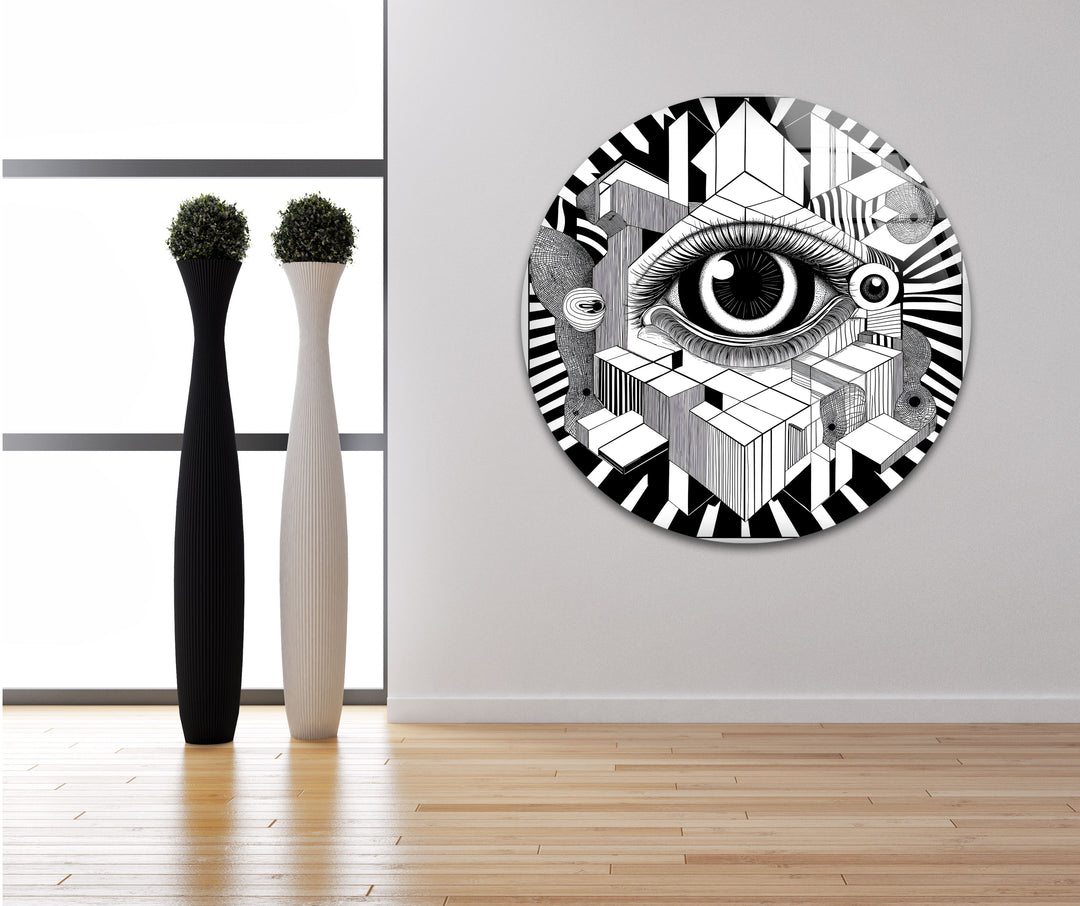 Modern black and white paintings of a surrealist eye perfect for creating a dramatic focal point in your decor
