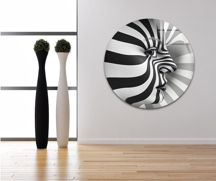 A Woman With Black And White Glass Wall Art