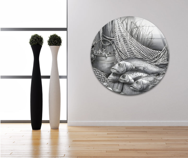 Black And White Fish Art Glass Wall Art