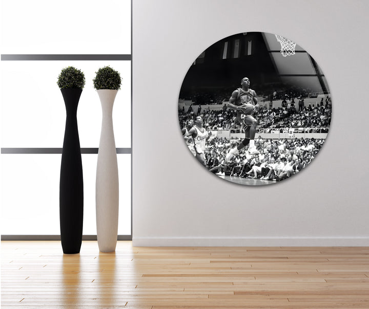 Black And White Micheal Jorden Glass Wall Art