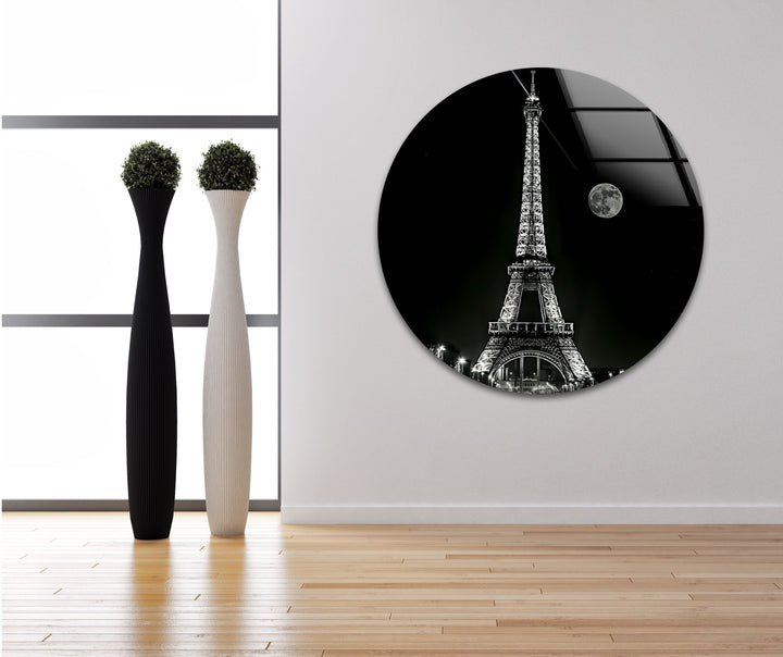 Black And White Eiffel Tower Glass Wall Art