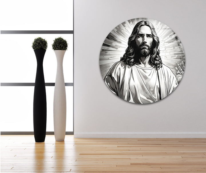 Jesus Christ Black And White Glass Wall Art