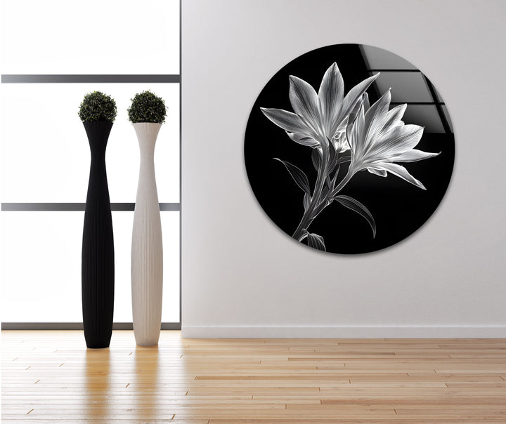 Black & White Xray Lilies Glass Wall Art