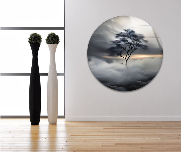 Lonely Tree Black And White Glass Wall Art