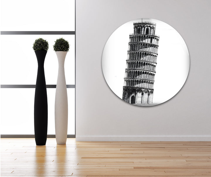 Striking black and white wall art featuring the Leaning Tower of Pisa, perfect for adding sophistication to your decor.