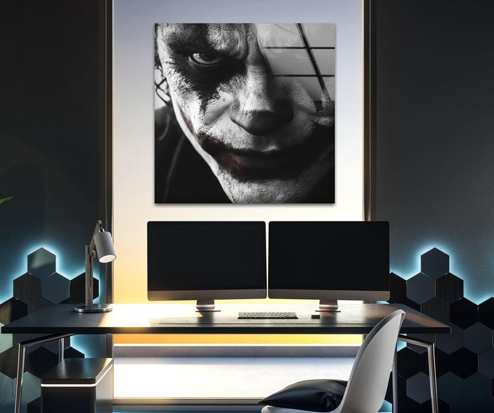 Black and White Joker Glass Wall Art Glass Printing Wall Art, Print photos on glass
