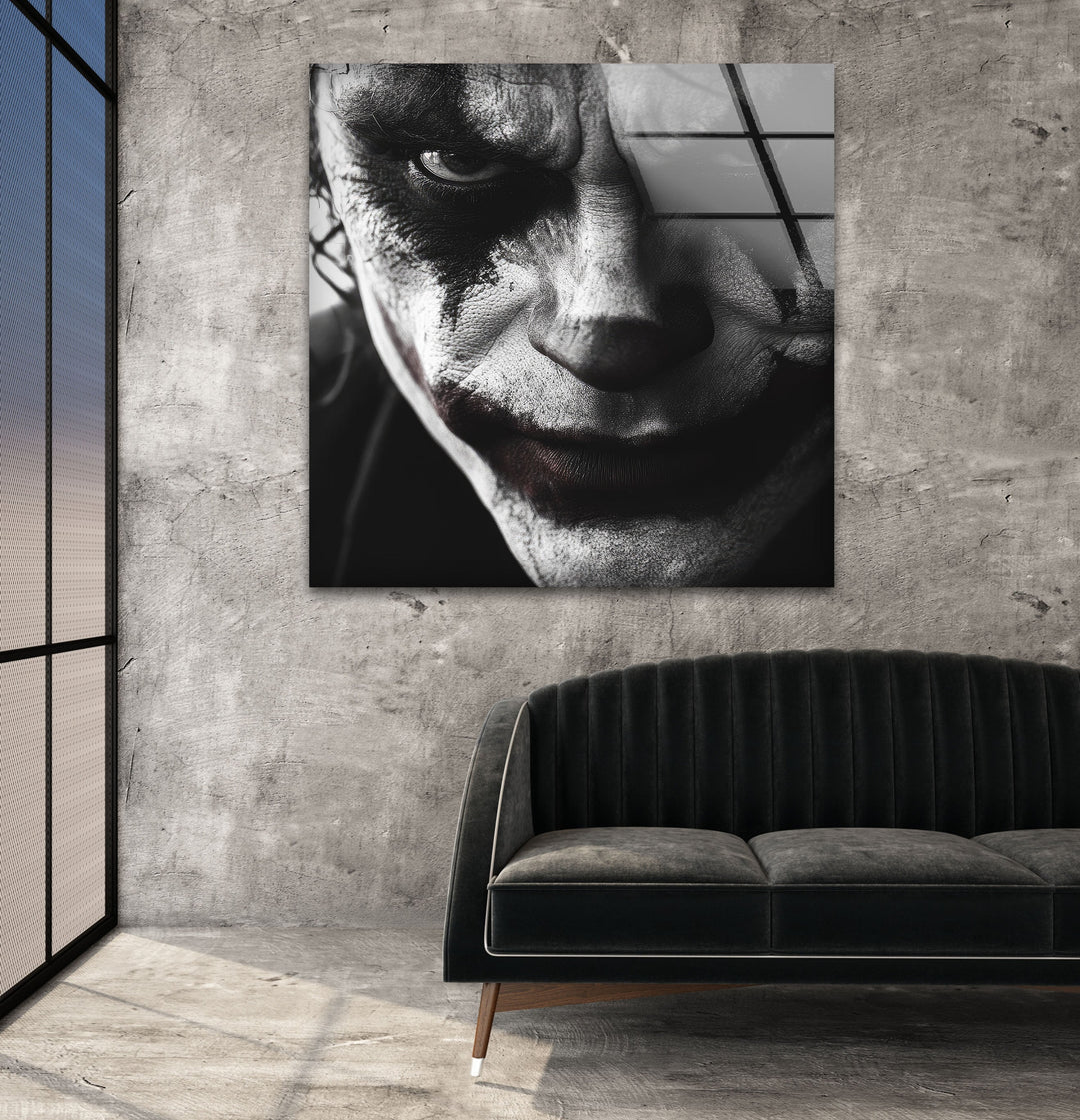 Black and White Joker Glass Wall Art glass art painting, glass art for the Wall
