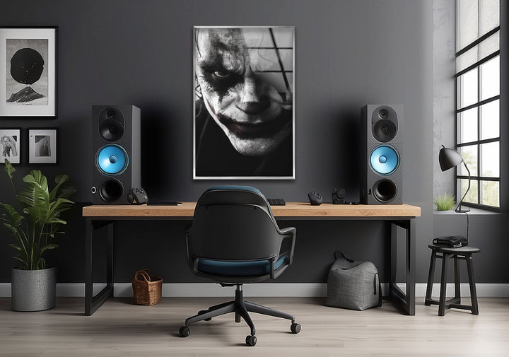 Black and White Joker Glass Wall Art glass photo prints, glass picture prints
