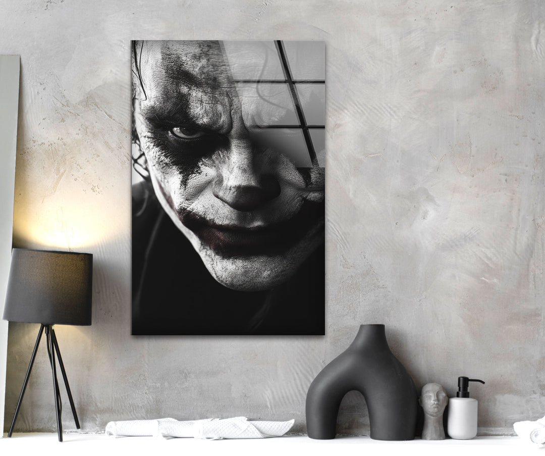 Black and White Joker Glass Wall Art glass pictures for Wall, glass prints wall art
