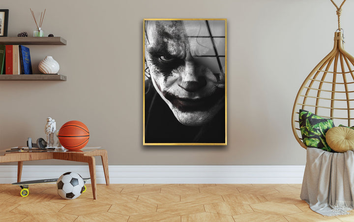 Black and White Joker Glass Wall Art custom glass pictures, glass art prints
