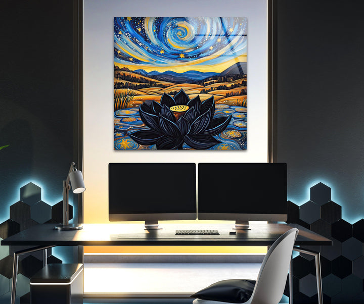 Black Lotus Glass Wall Art large glass photo prints, glass wall photos
