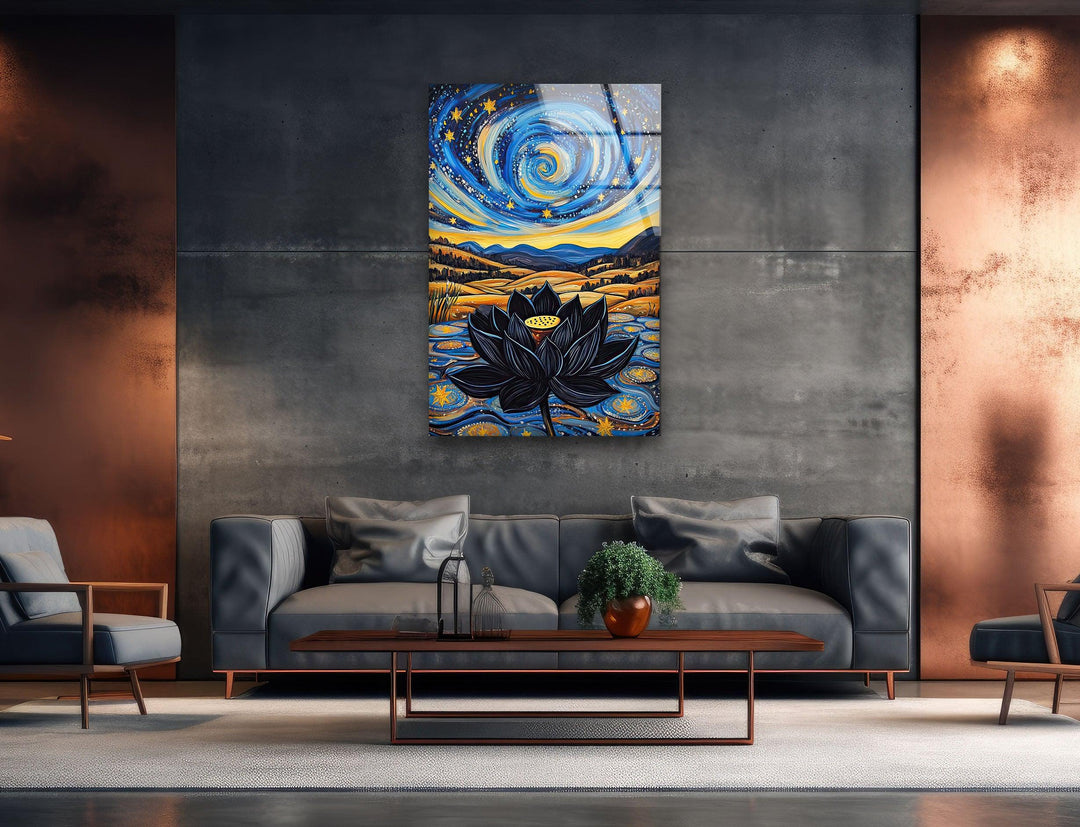 Black Lotus Glass Wall Art picture on glass wall art, photos printed on glass
