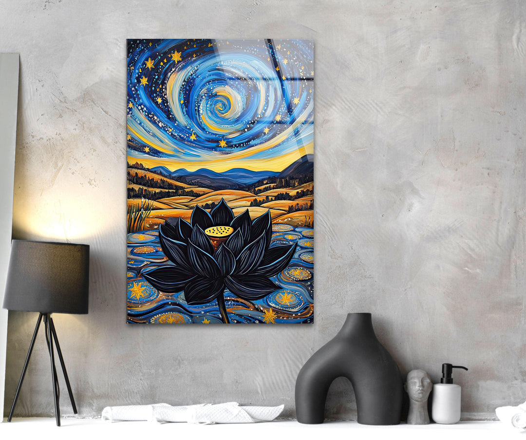 Black Lotus Glass Wall Art print on glass, glass printed photos
