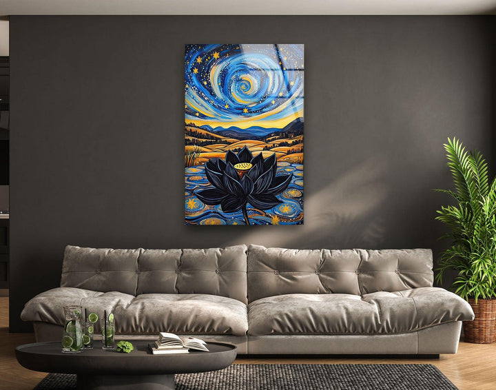 Black Lotus Glass Wall Art photo print on glass, prints on glass wall art
