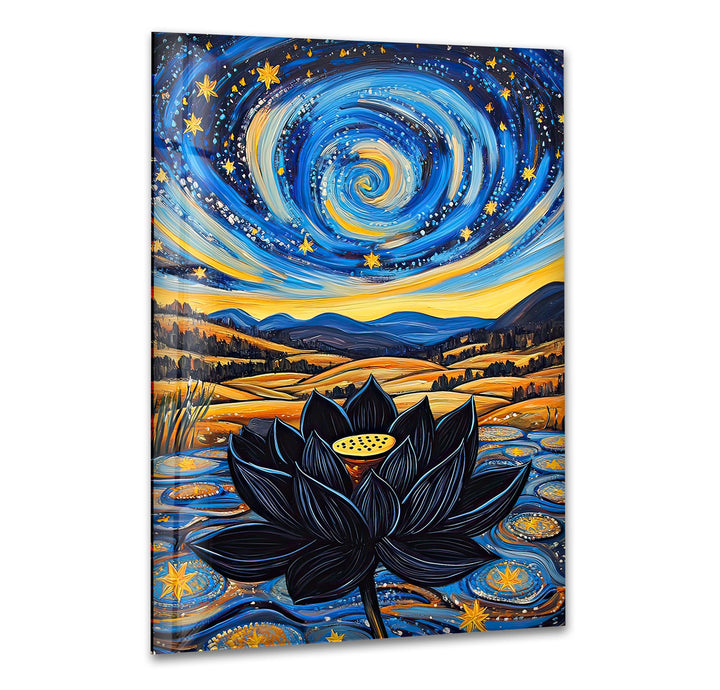 Black Lotus Glass Wall Art custom glass pictures, glass art prints
