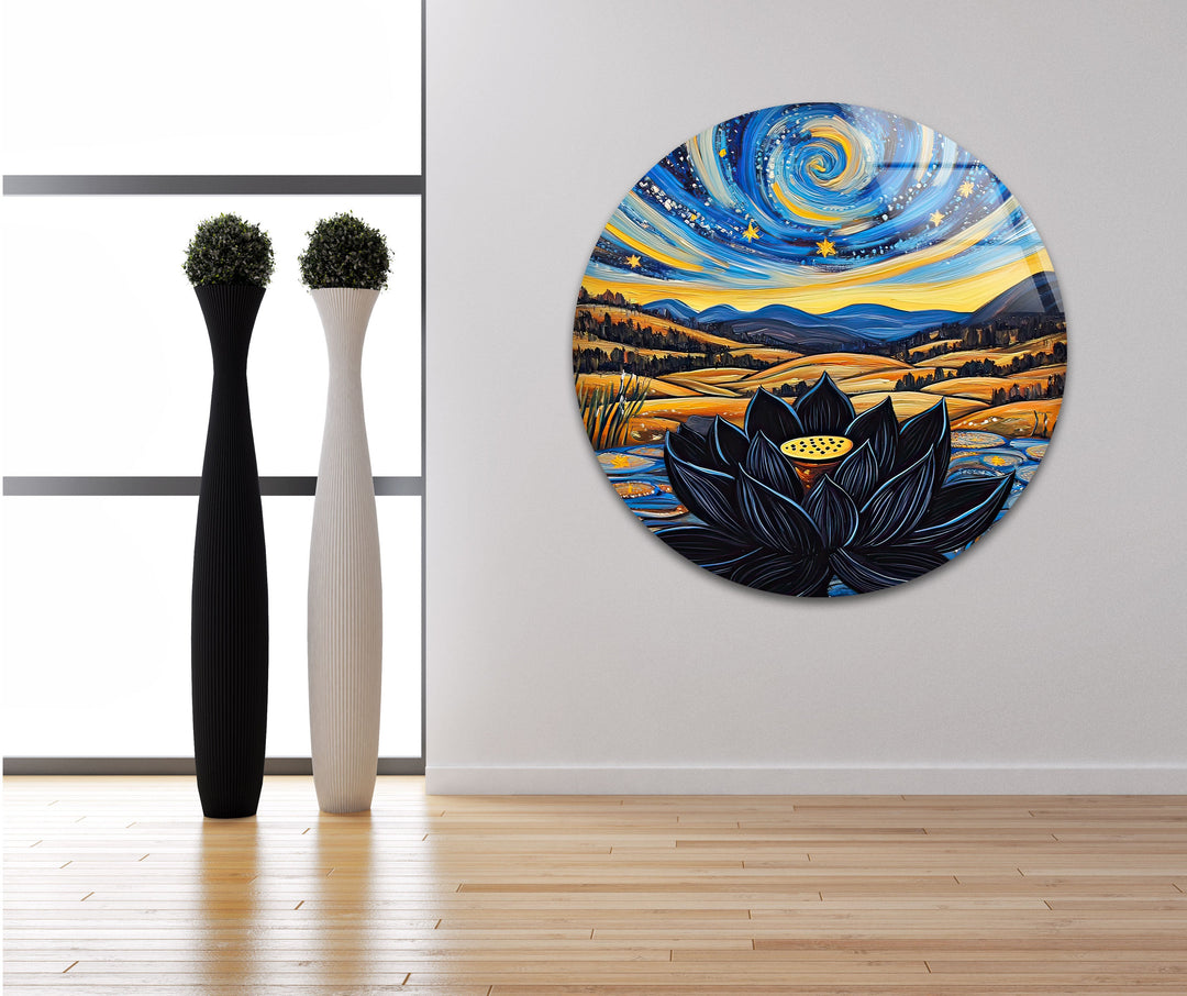 Black Lotus Glass Wall Art stained glass wall art, stained glass wall decor
