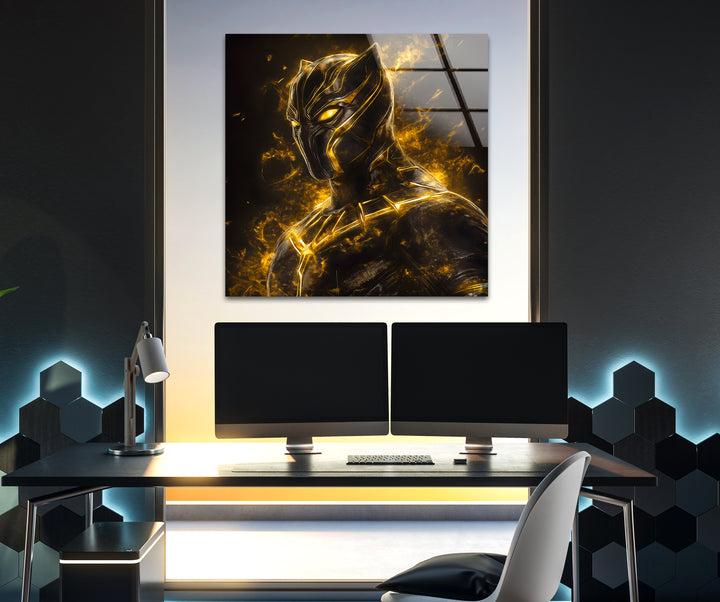 Fiery Black Panther Glass Wall Art custom glass pictures, glass art prints