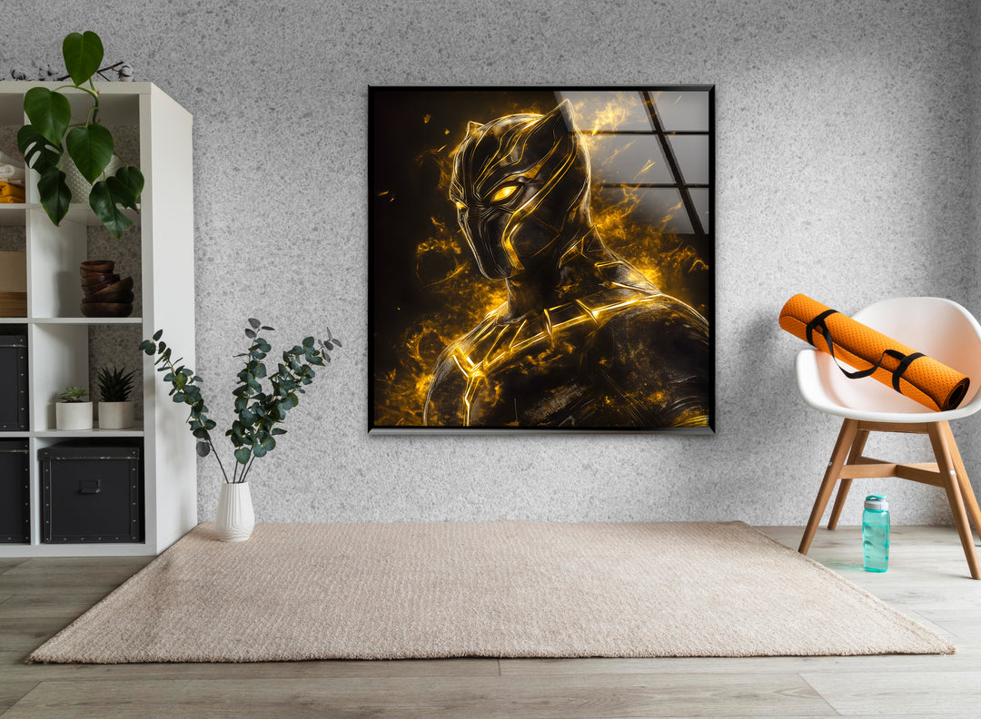 Fiery Black Panther Glass Wall Art glass image printing, glass prints from photos