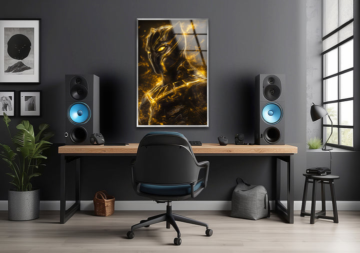 Fiery Black Panther Glass Wall Art large glass photo prints, glass wall photos