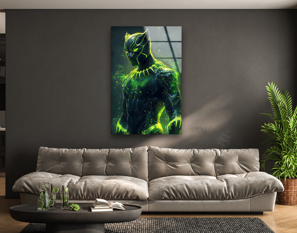 Green Fiery Black Panther Glass Wall Art glass wall decor, glass wall art decor