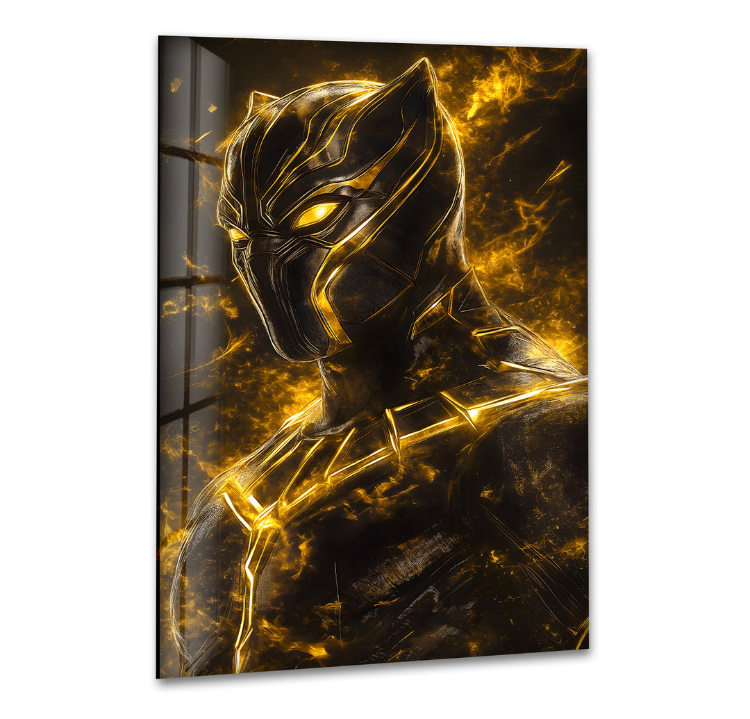 Fiery Black Panther Glass Wall Art print picture on glass, Tempered Glass Wall Art