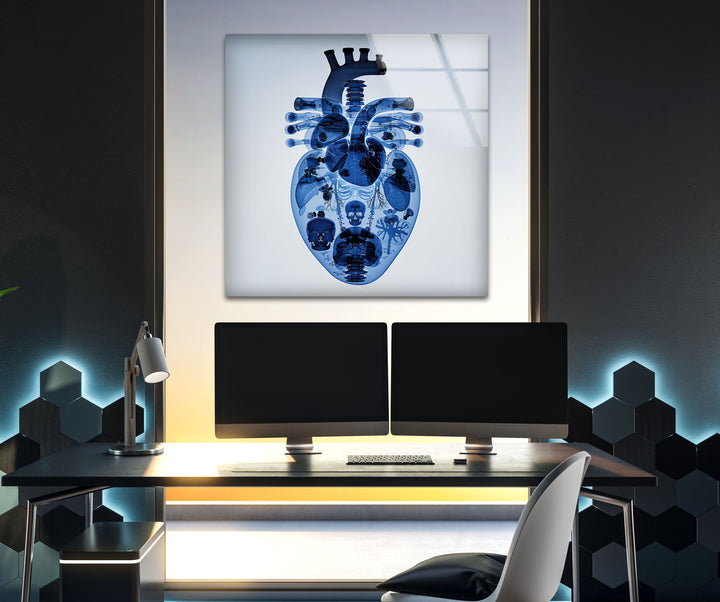 Blue Mechanical Heart Glass Wall Art print on glass, glass printed photos
