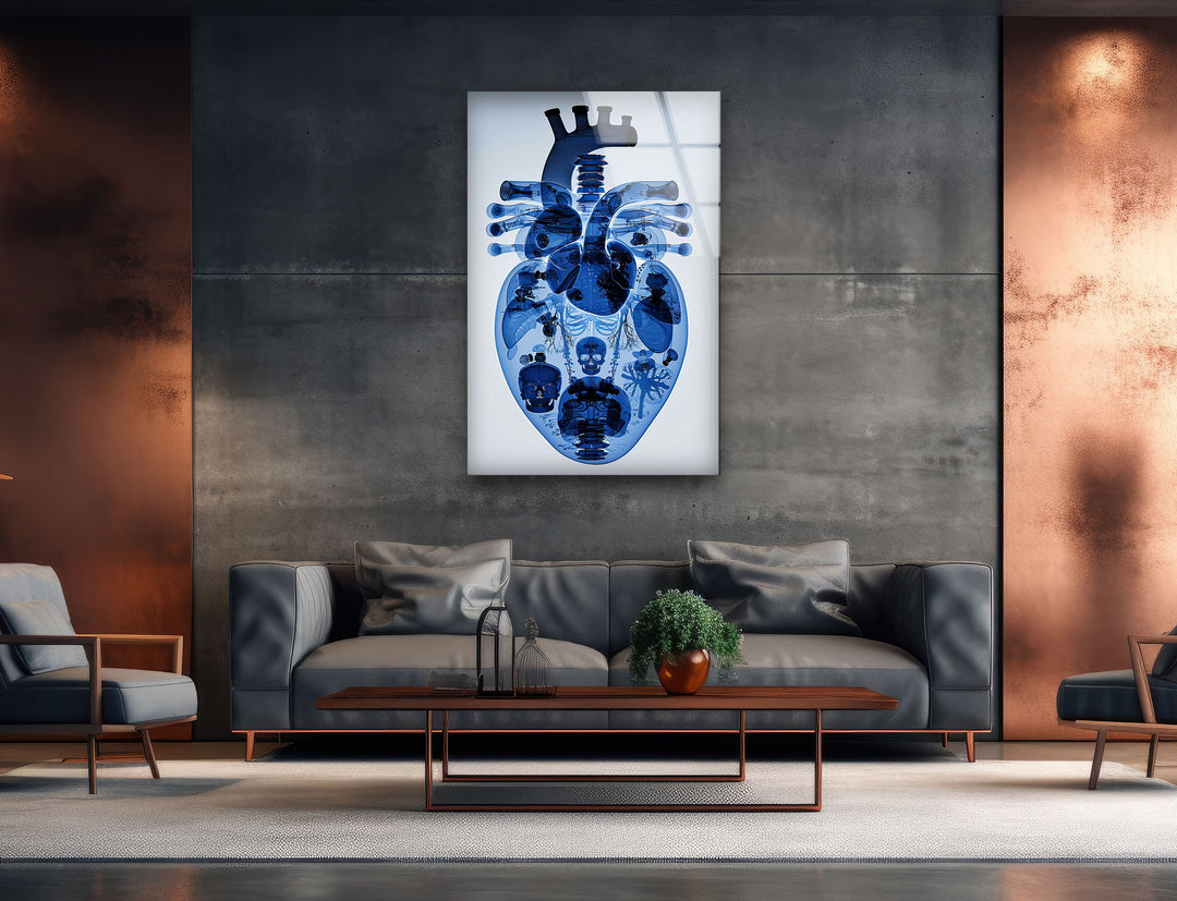 Blue Mechanical Heart Glass Wall Art glass image printing, glass prints from photos
