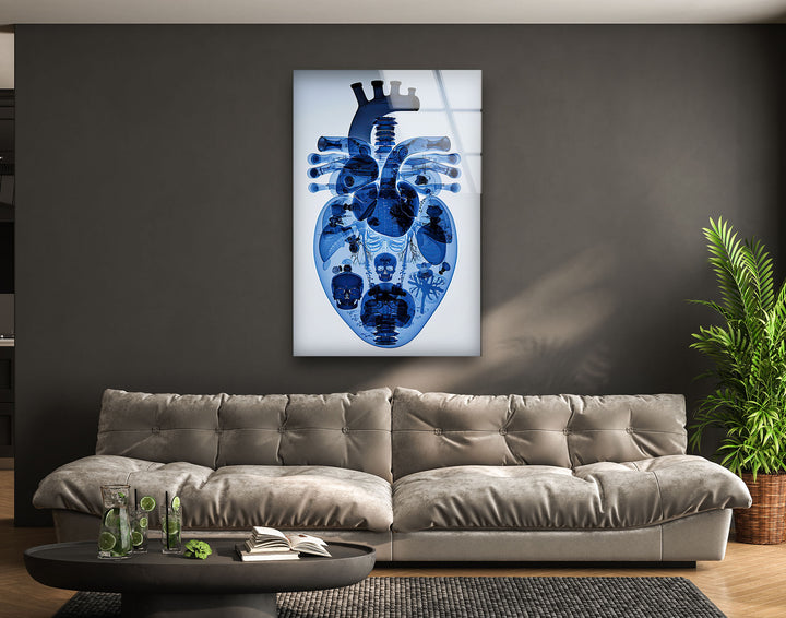 Blue Mechanical Heart Glass Wall Art Glass Printing Wall Art, Print photos on glass
