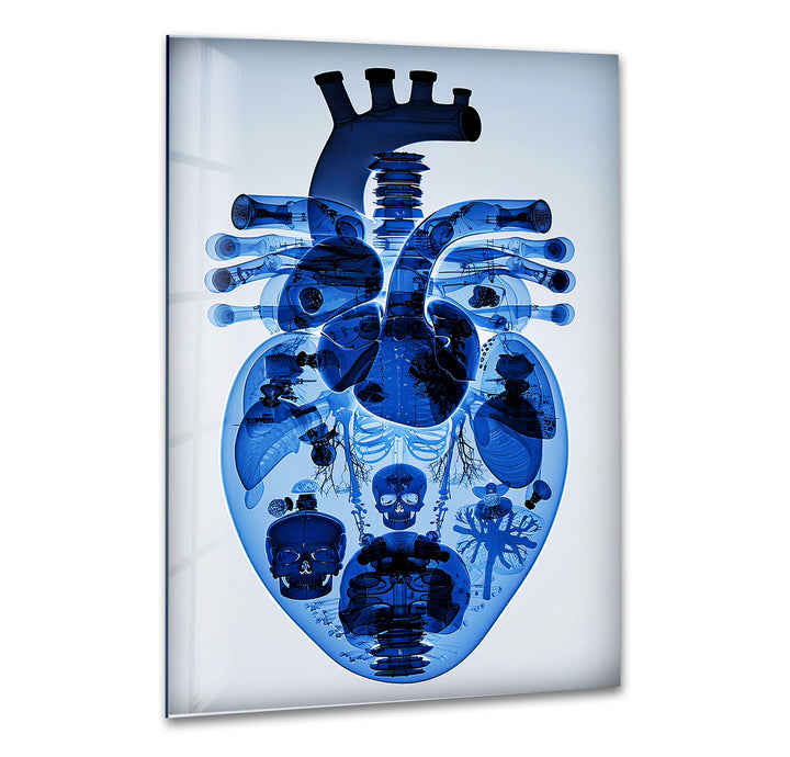 Blue Mechanical Heart Glass Wall Art art glass wall art, glass wall art pictures
