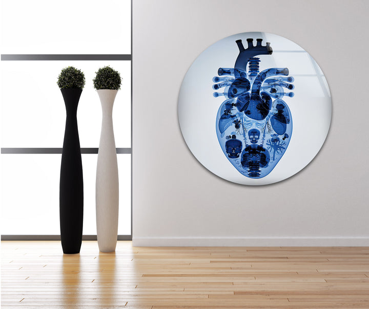 Blue Mechanical Heart Glass Wall Art large glass photo prints, glass wall photos
