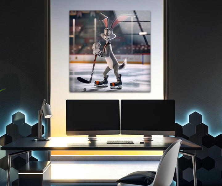 Bugs Bunny Ice Hockey Glass Wall Art Decor | Glass Art Prints