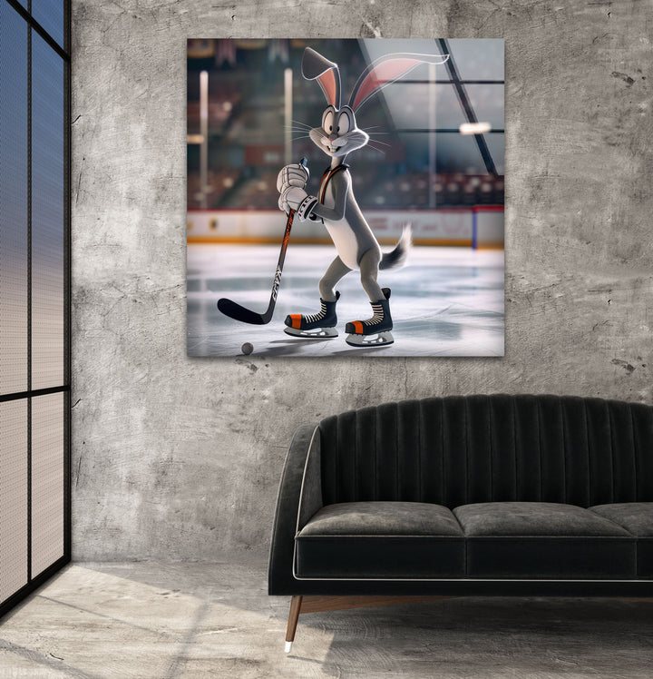 Bugs Bunny Ice Hockey Glass Picture Prints Collection