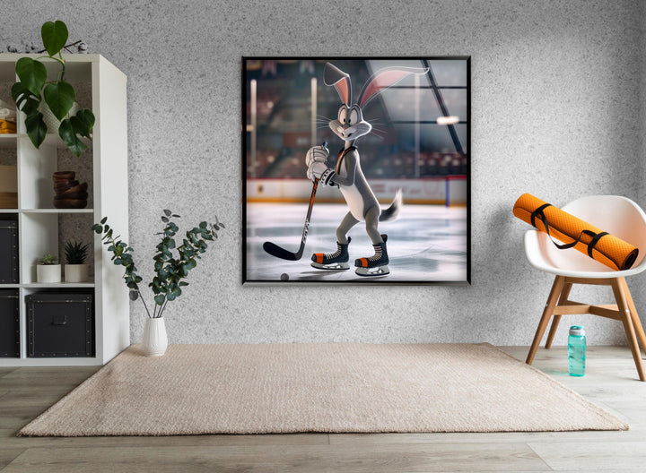 Bugs Bunny Ice Hockey Photo on Glass Home Decor