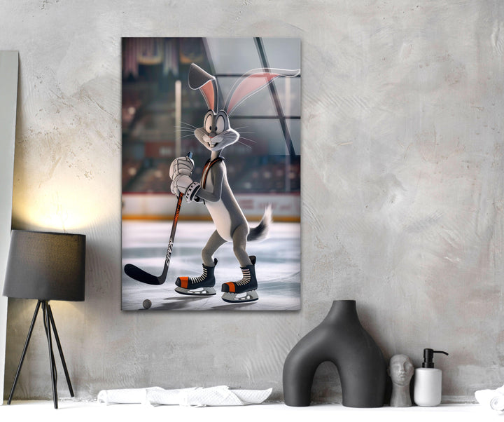 Bugs Bunny Ice Hockey Glass Wall Pictures | Artistic Wall Decor