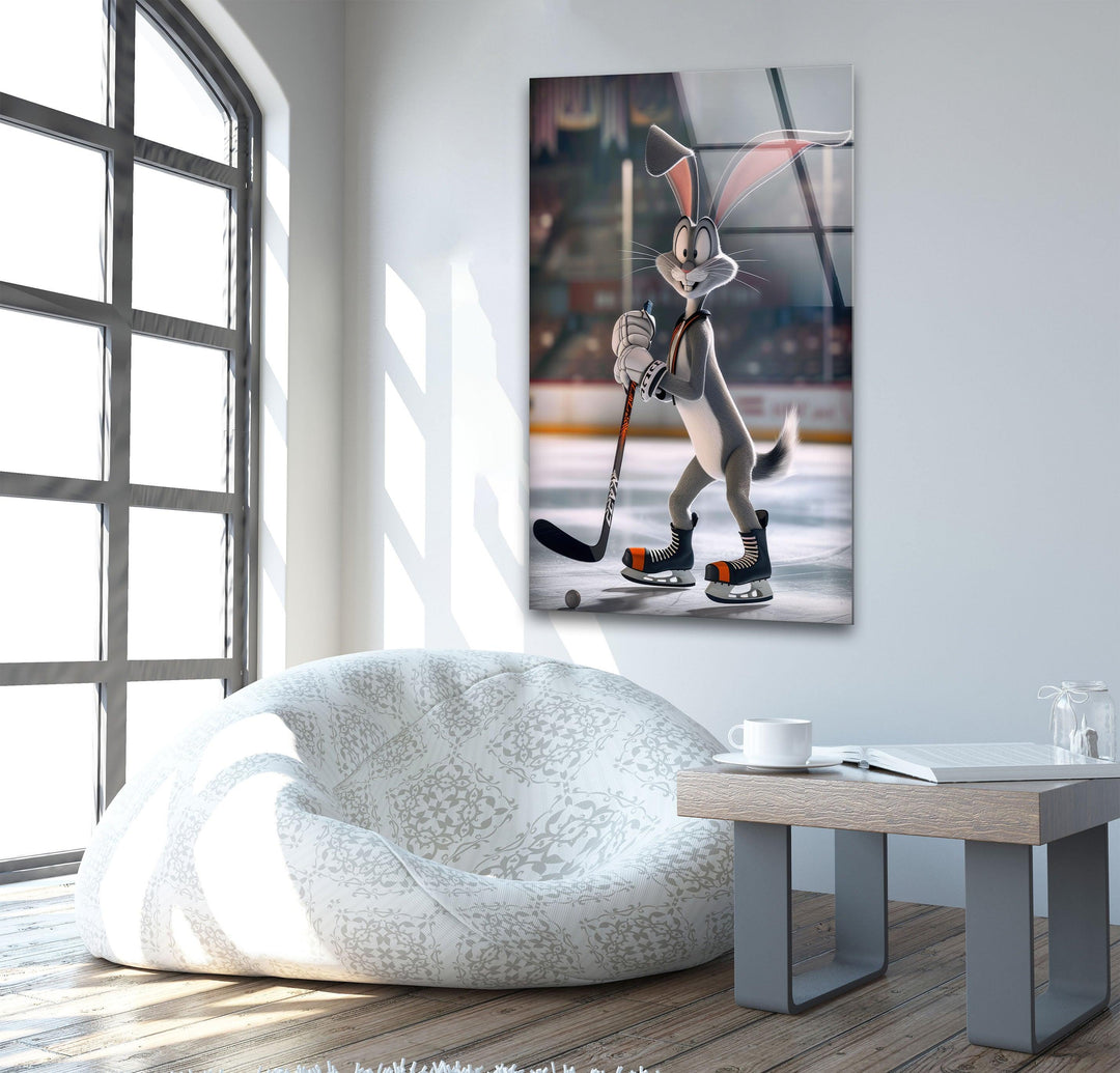 Bugs Bunny Ice Hockey Glass Photo Prints for Walls