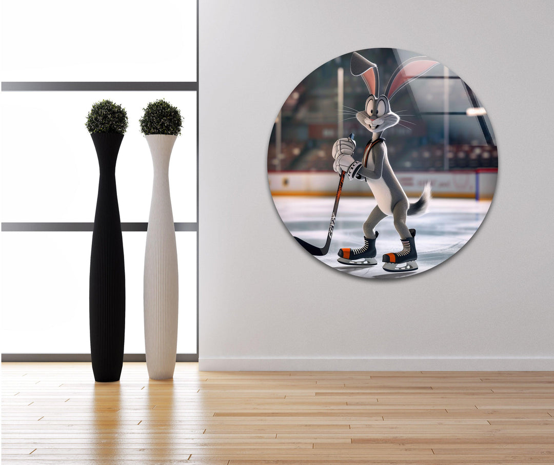 Bugs Bunny Ice Hockey Glass Wall Art | Custom Glass Pictures