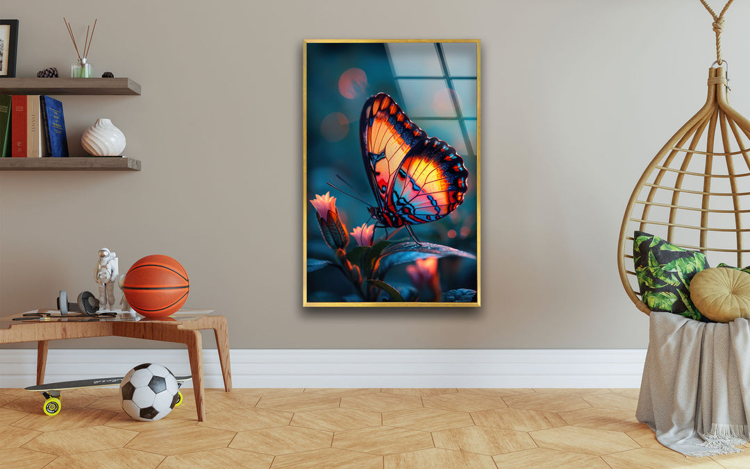 Glowing Butterfly Glass Wall Art Glass Printing Wall Art, Print photos on glass