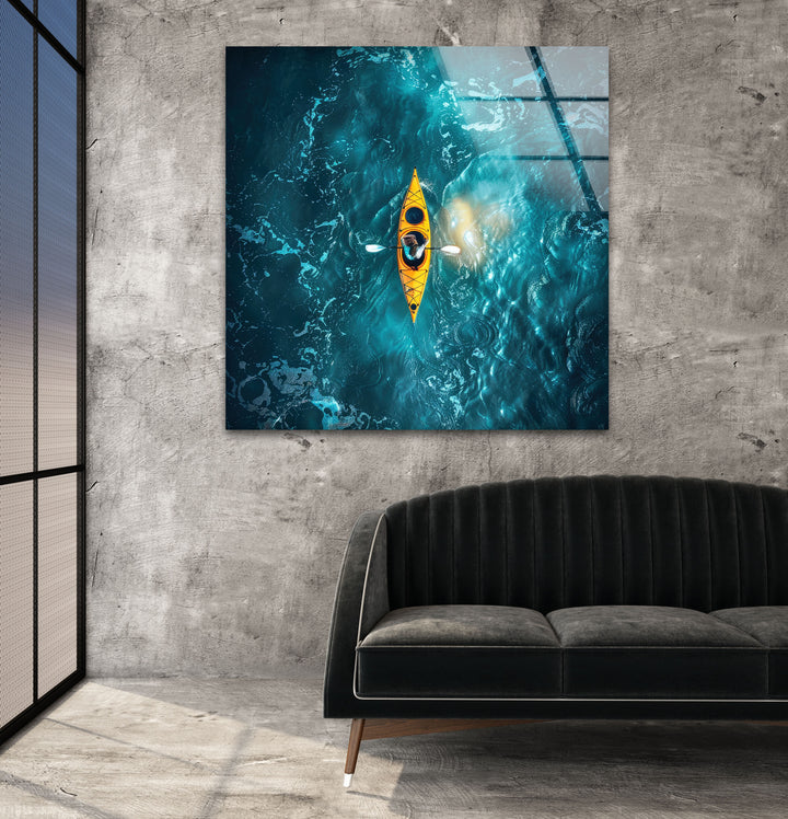 Canoeing on The Water Glass Wall Art glass image printing, glass prints from photos